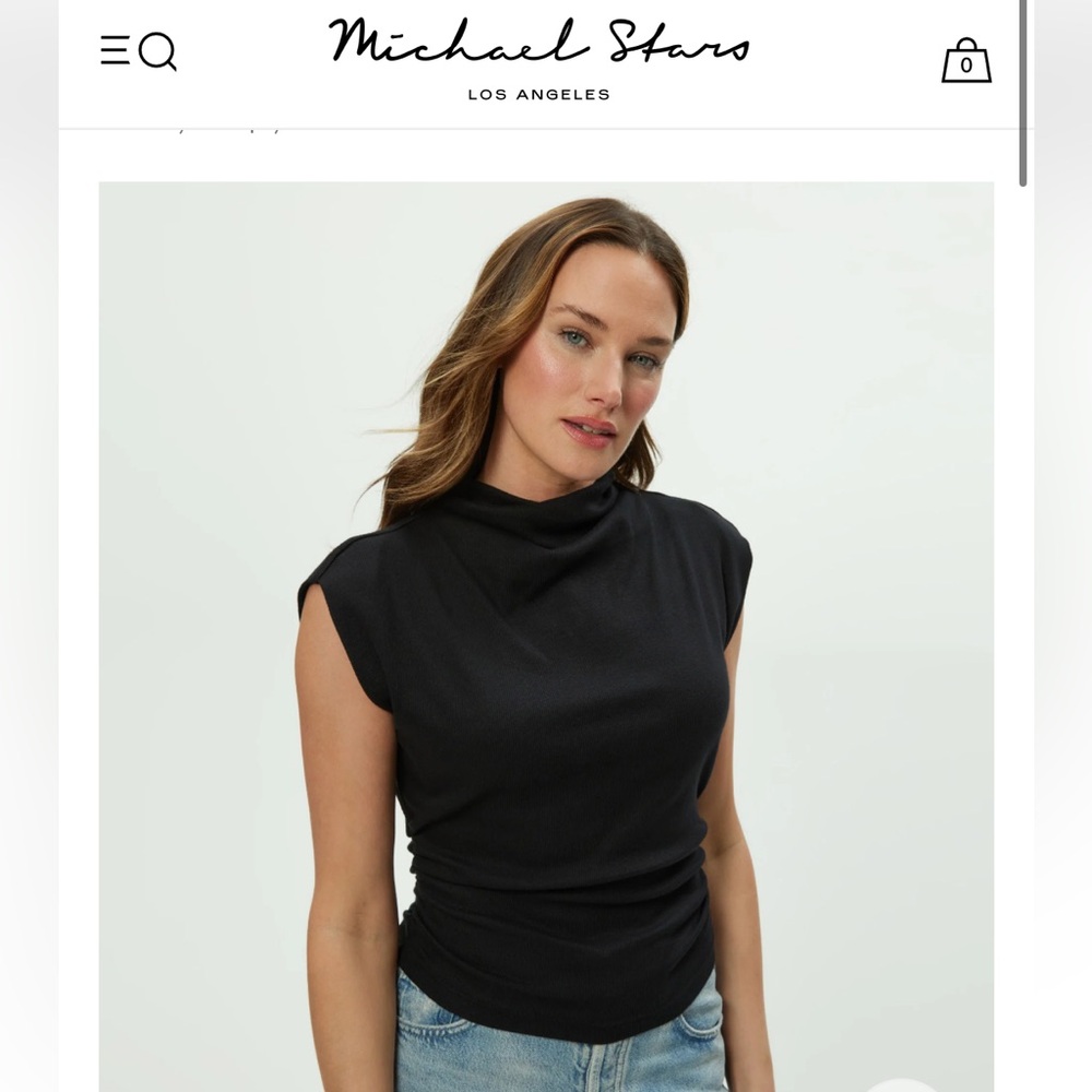 Michael Stars Amara Power Shoulder Tee Black Size M NWOT